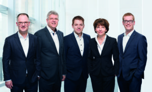 Der neue Vorstand der PROJECT Real Estate AG: (v. l.) Henning Niewerth, Jürgen Seeberger, Michael Weniger, Karen Rieck und Dr. Matthias Schindler